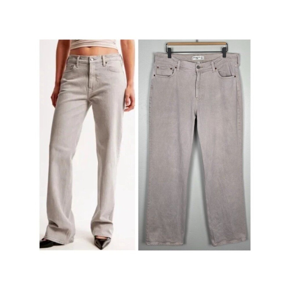 Abercrombie & Fitch The Baggy Low Rise Jeans Oatmeal Beige Size 31L Long